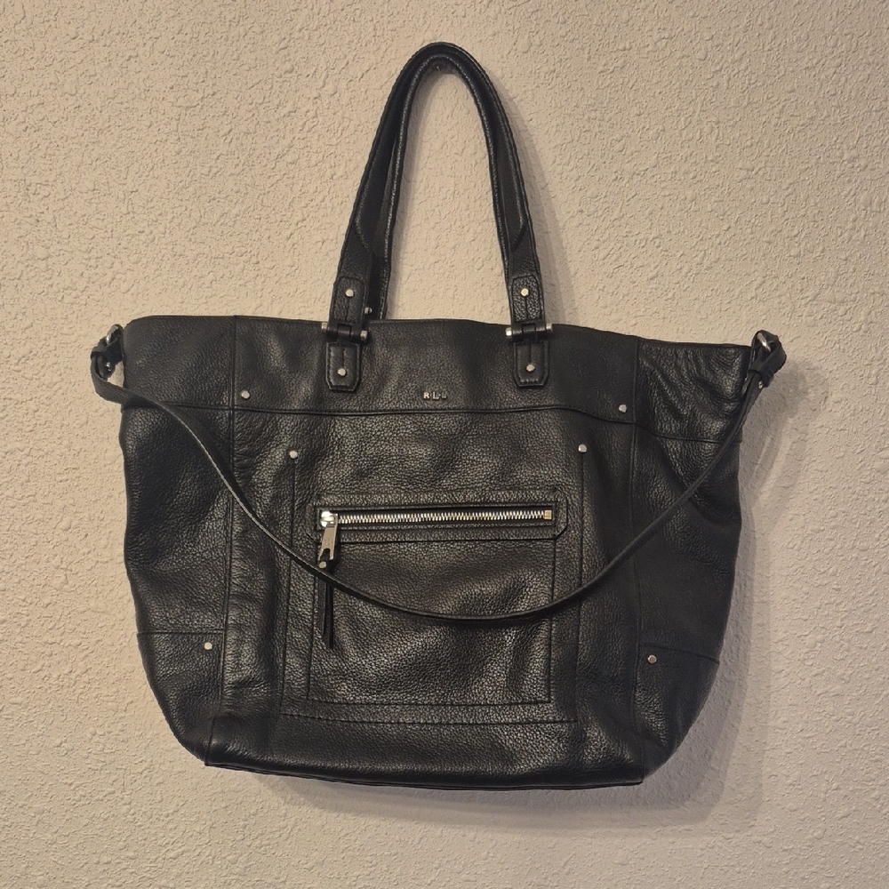 Lauren Ralph Lauren Elegant Black Leather Tote Bag